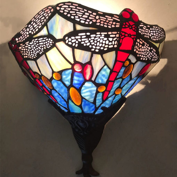Europäische Tiffany Libelle Buntglas 1-Licht Wandleuchte 