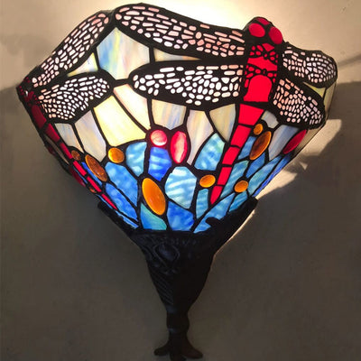 European Tiffany Dragonfly Stained Glass 1-Light Wall Sconce Lamp