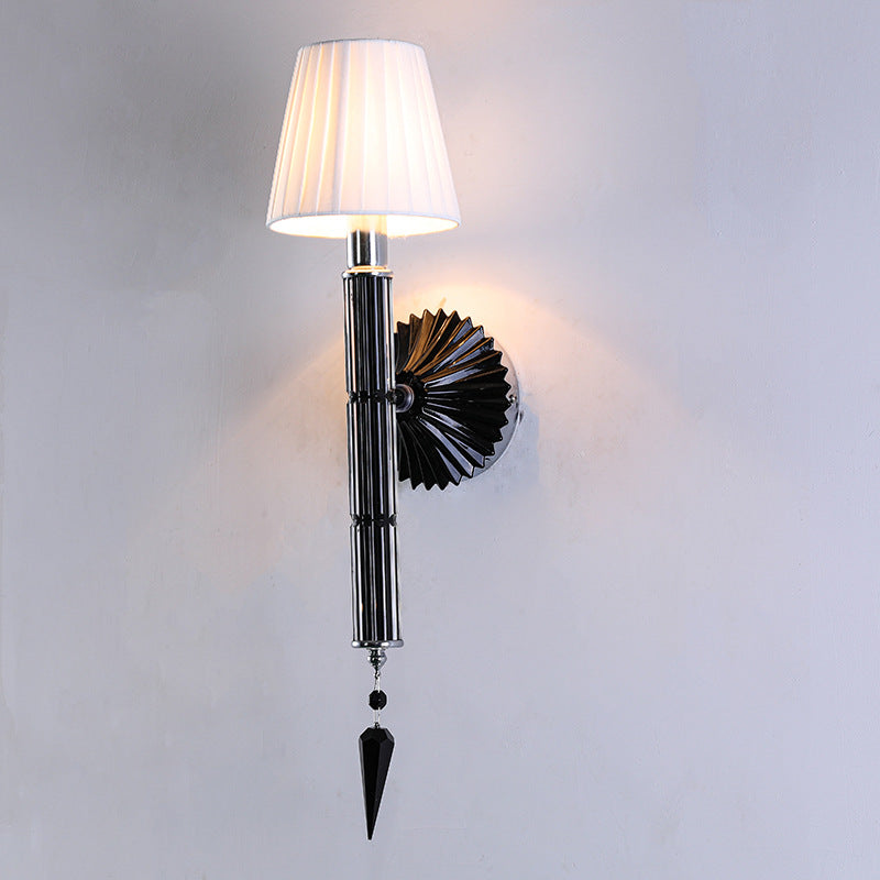 European Vintage Light Luxury Crystal Fabric 1-Light Wall Sconce Lamp