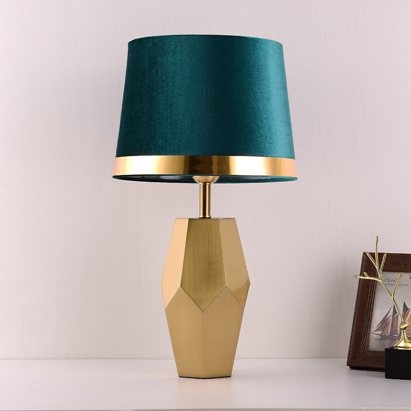 Lampe de table à 1 lumière à base géométrique en métal et tissu artistique de luxe