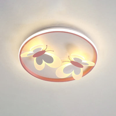 Cartoon Creative Pink Butterfly Circle LED Flush Mount Ceiling Light