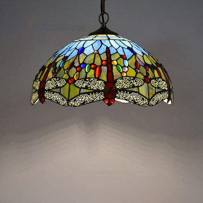 Tiffany Rustic Stained Glass Dome 1-Light Pendant Light