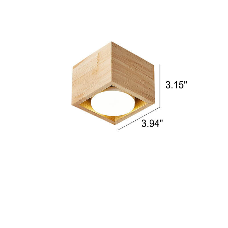 Japanese Minimalist Square Solid Wood Spotlight LED Flush Mount Ceiling Light