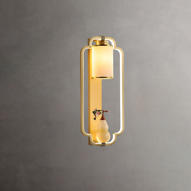 Aplique de pared LED con nudo de anillo de jade de latón chino moderno 