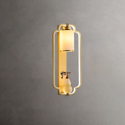 Moderne chinesische Messing-Jade-Ring-Knoten-LED-Wandleuchte 