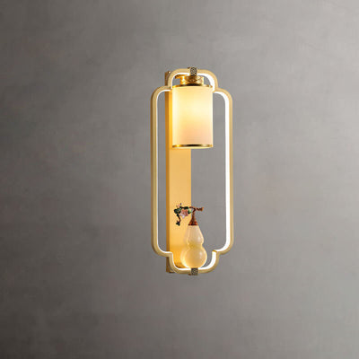 Modern Chinese Brass Jade Ring Knot LED Wall Sconce Lamp