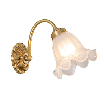 European Vintage Floral Copper Glass 1-Light Wall Sconce Lamp