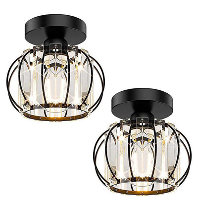 Modern Simple Round Crystal Iron 1-Light Semi-Flush Mount Ceiling Light