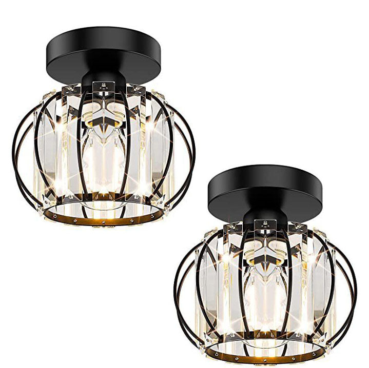 Modern Simple Round Crystal Iron 1-Light Semi-Flush Mount Ceiling Light