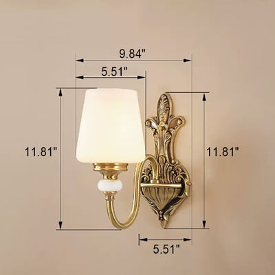 European Luxury Jade Glass Brass Cone Cup Shade 1/2 Light Wall Sconce Lamp