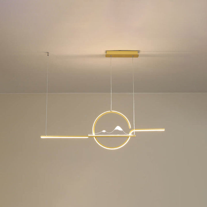Lustre LED moderne chinois minimaliste long rond paysage île 