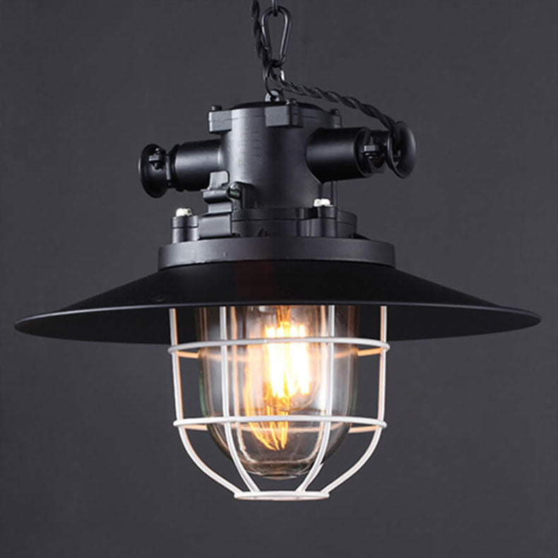 Industrial Vintage Blast Iron Cage 1-Light Pendant Light