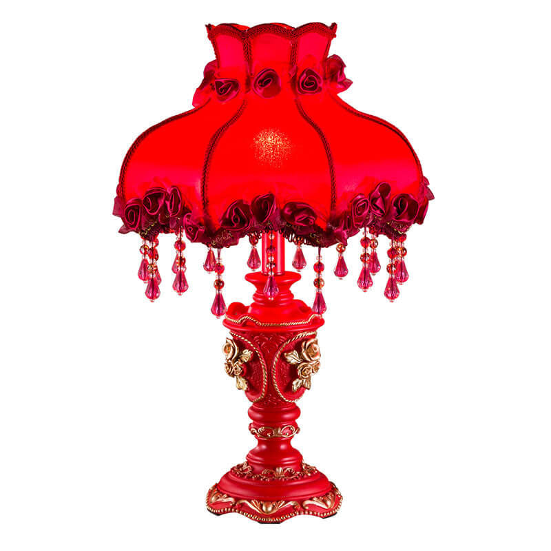 European Wedding Red Fabric Tassel Resin 1-Light Table Lamp