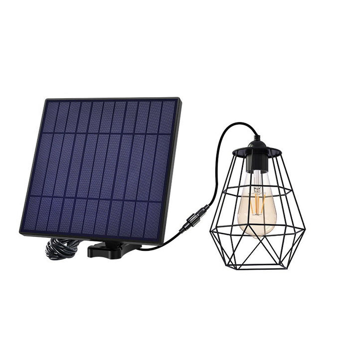 Lámpara colgante LED solar de exterior para patio, con diseño moderno minimalista de jaula geométrica en acero inoxidable y ABS 