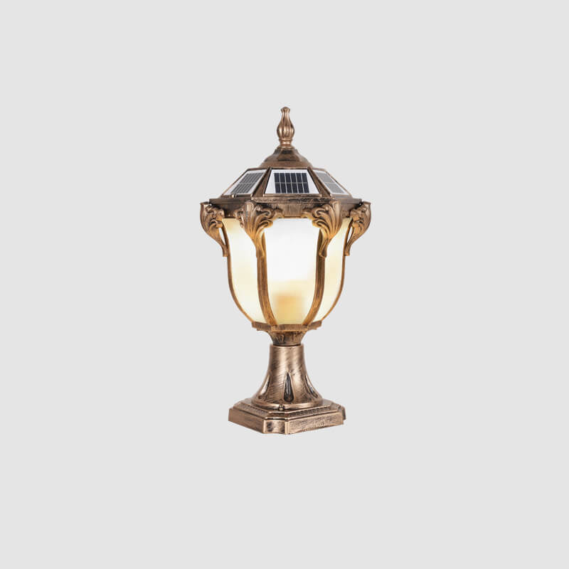 Lumière de colonne de paysage de jardin extérieur solaire étanche en verre et aluminium moulé sous pression rétro européen 