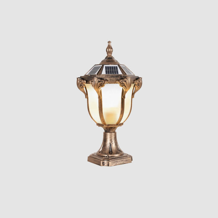 Lumière de colonne de paysage de jardin extérieur solaire étanche en verre et aluminium moulé sous pression rétro européen 