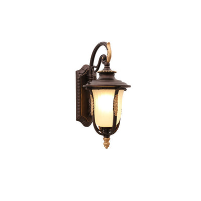 Outdoor Vintage Coffee Gilded Aluminum Glass 1-Light Waterproof Wall Sconce Lamp