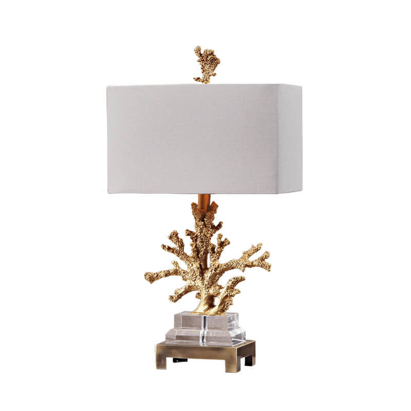 Modern Art Deco Linen Resin Crystal Coral Base 1-Light Table Lamp For Bedroom