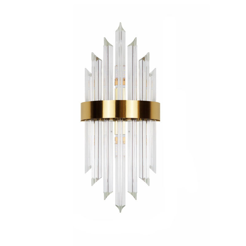 Moderne luxuriöse 2-flammige Wandleuchte aus Glas, Kristallstäben und Edelstahl 