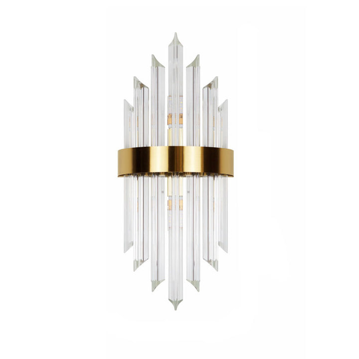 Moderne luxuriöse 2-flammige Wandleuchte aus Glas, Kristallstäben und Edelstahl 