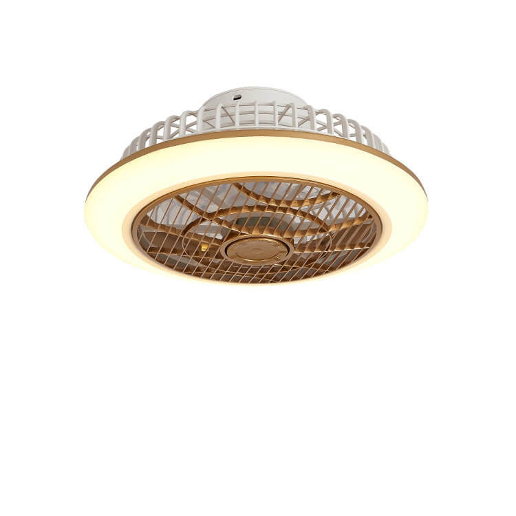 Modern Minimalist Round Cage Iron Acrylic LED Flush Mount Ceiling Fan Light For Living Room
