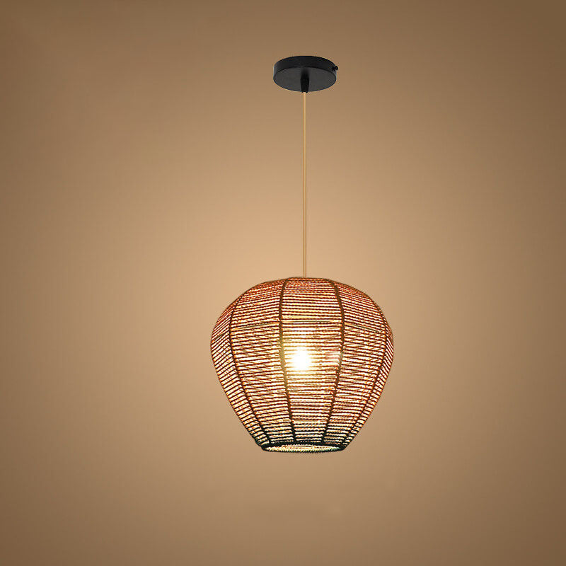 Modern Chinese Hemp Rope Round Geometry 1-Light Pendant Light