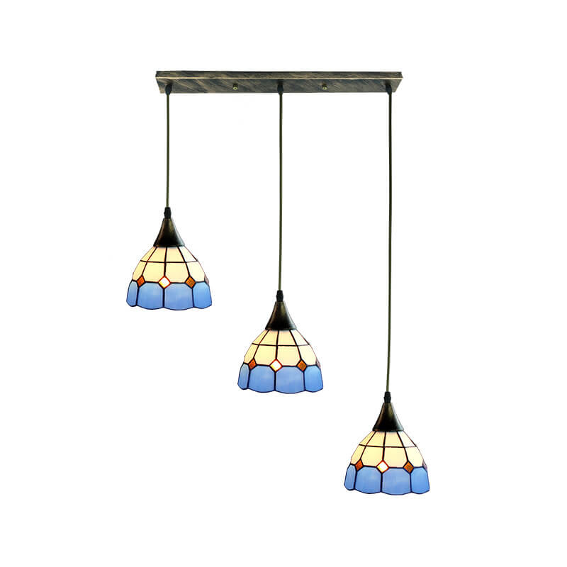 Tiffany Stained Glass Bell 3-Light Island Light Chandelier