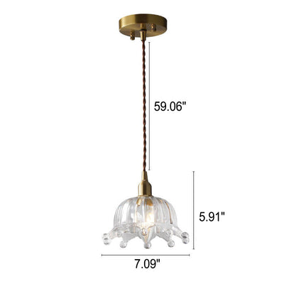 French Luxury Glass Flower Brass 1-Light Pendant Light