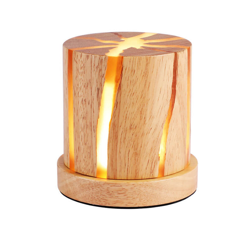 Nordic Minimalist Wooden Resin Column Mini LED Night Light Table Lamp