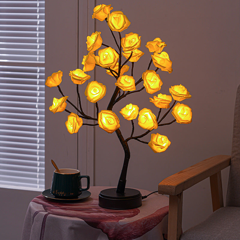 Árbol de simulación LED de rosa Árbol de decoración Lámpara de mesa 