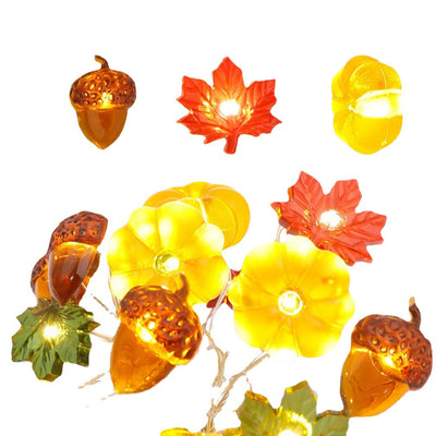 Décoration moderne de Thanksgiving avec citrouille et gland en érable, guirlande lumineuse à 30 LED 