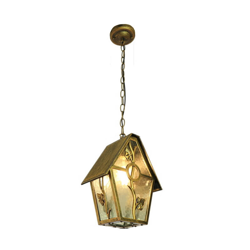 European Outdoor House Shape Waterproof Glass Aluminum 1-Light Pendant Light