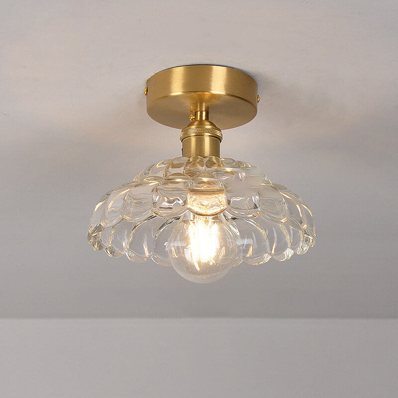 Vintage Brass Glass Dome 1-Light Semi-Flush Mount Ceiling Light