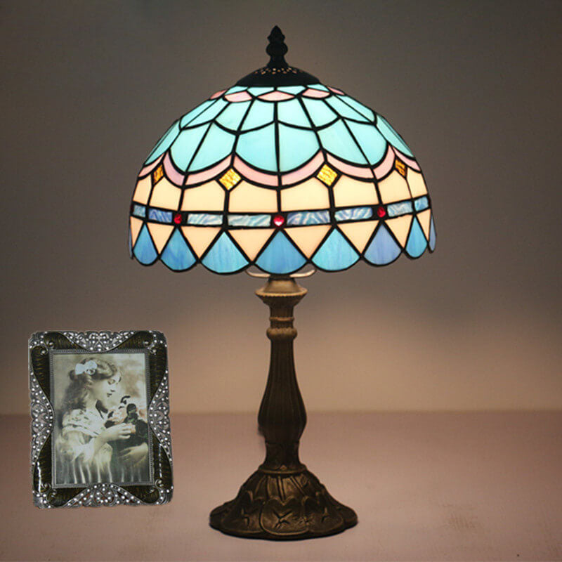 Europäische Vintage Tiffany 1-Licht-Tischlampe aus Legierung 