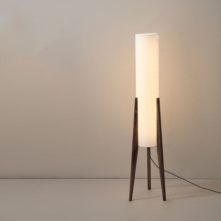 Pantalla cilíndrica de tela china tradicional con trípode de madera y lámpara de pie de 1 luz para estudio 