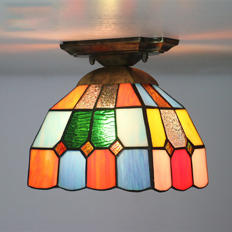 Tiffany Stained Glass Dome 1-Light Semi-Flush Mount Ceiling Light