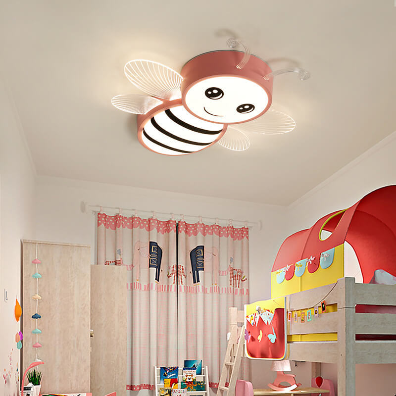 Contemporary Creative Kids Bee Iron Acrylic LED Flush Mount Ceiling Light For Bedroom