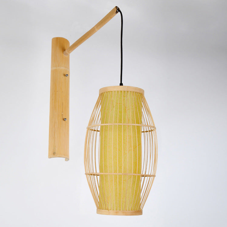 Japanese Creative Bamboo Weaving Oval Lantern 1- Light Wall Sconce Lamp