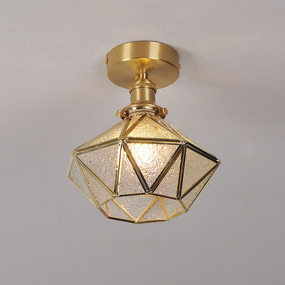 Modern Light Luxury Copper Glass 1-Light Semi-Flush Mount Light