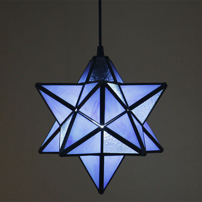 European Tiffany Pentagram Stained Glass 1-Light Pendant Light