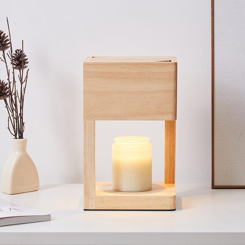 Modern Minimal Rectangular Wooden 1-Light Melting Wax Table Lamp