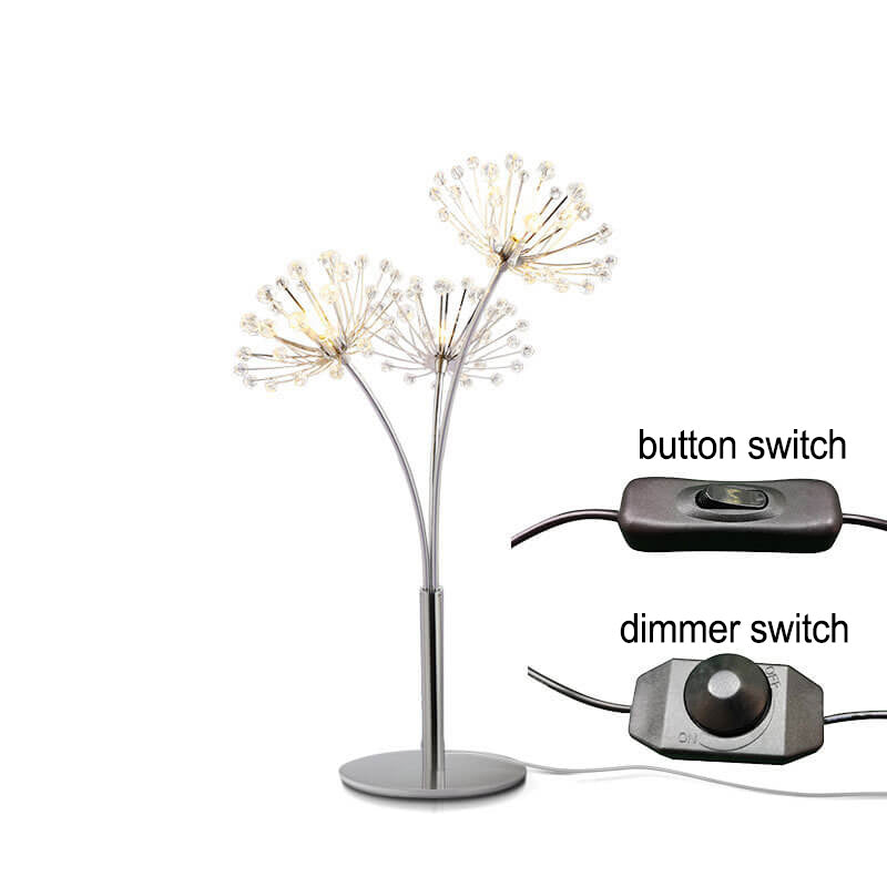Nordic Creative Dandelion Crystal Bead Iron  3-Light Table Lamp