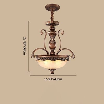 Traditional Vintage Bronze Finish Frame Glass Shade 1/3/5-Light Chandelier For Living Room