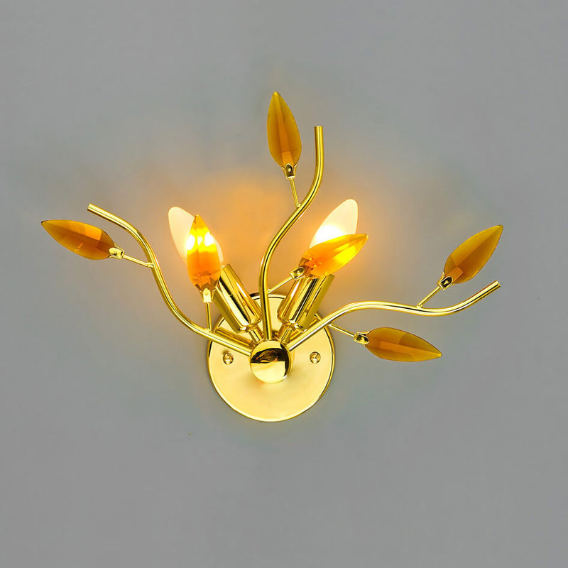 Nordic Light Luxury Glass Leaf Branch 2-Light Wall Sconce Lamp