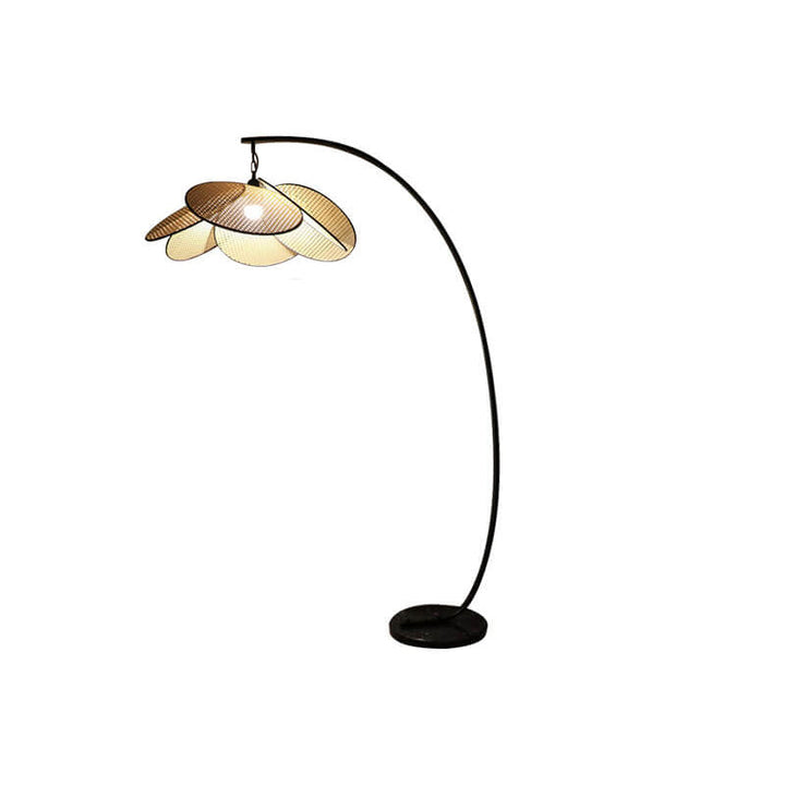 Lámpara de pie tradicional japonesa de ratán con forma de flor de 1 luz para sala de estar 