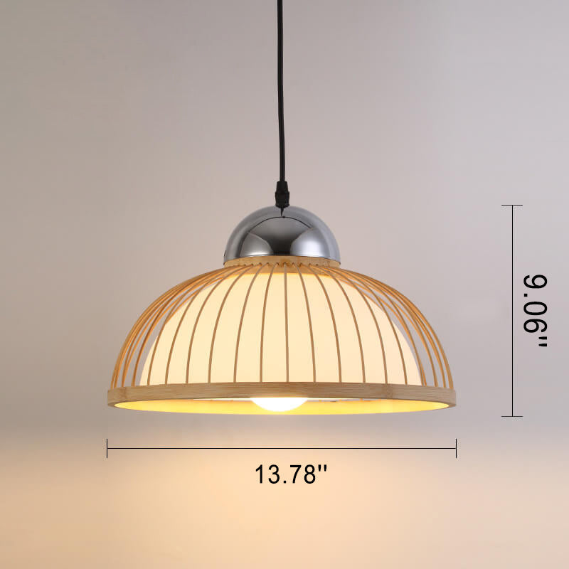 Modern Chinese Bamboo Weaving Pot Lid 1-Light Pendant Light