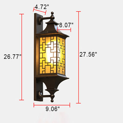 Outdoor Chinese Square Lantern Cage Waterproof 1-Light Wall Sconce Lamp