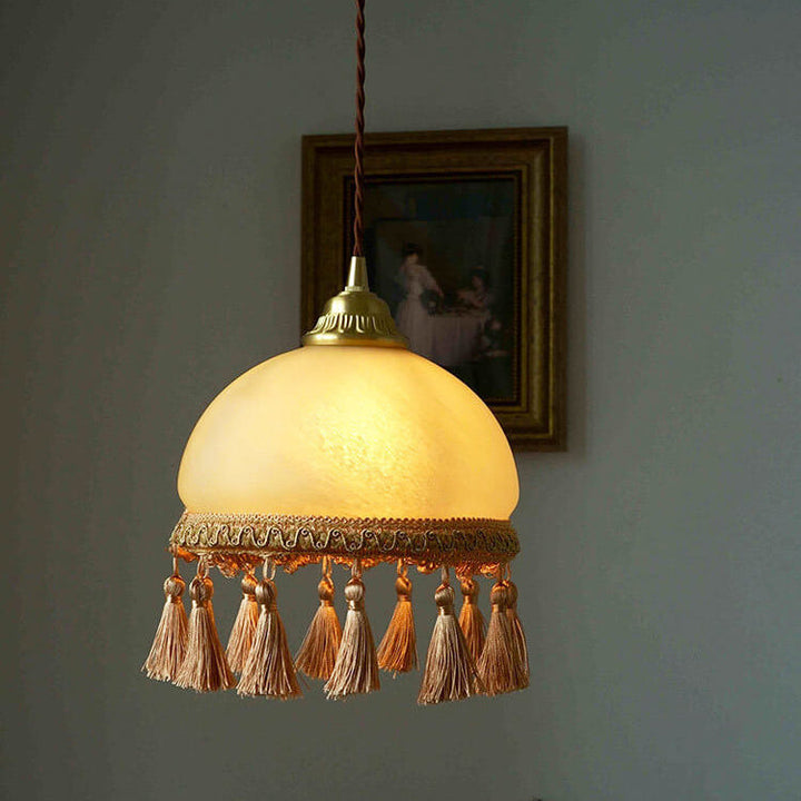 Französisches Vintage Quaste Vollkupfer 1-Licht Pendelleuchte 