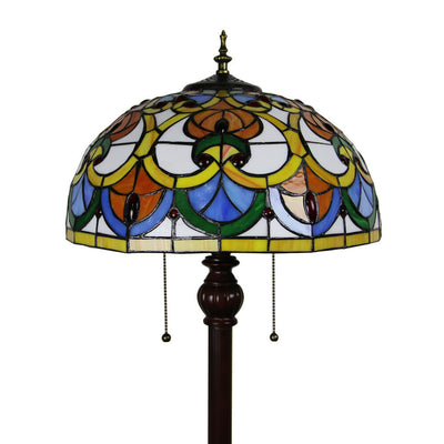 European Vintage Tiffany Color Resin Glass 2-Light Standing Floor Lamp