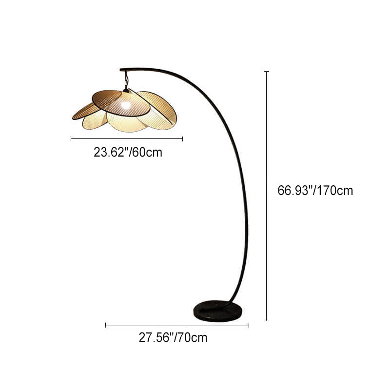 Lámpara de pie tradicional japonesa de ratán con forma de flor de 1 luz para sala de estar 